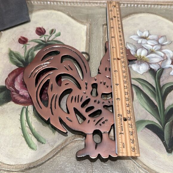 Vintage ODI 1995 Cast Iron Copper Rooster Trivet Wall Han Country Farmhouse - Picture 6 of 10